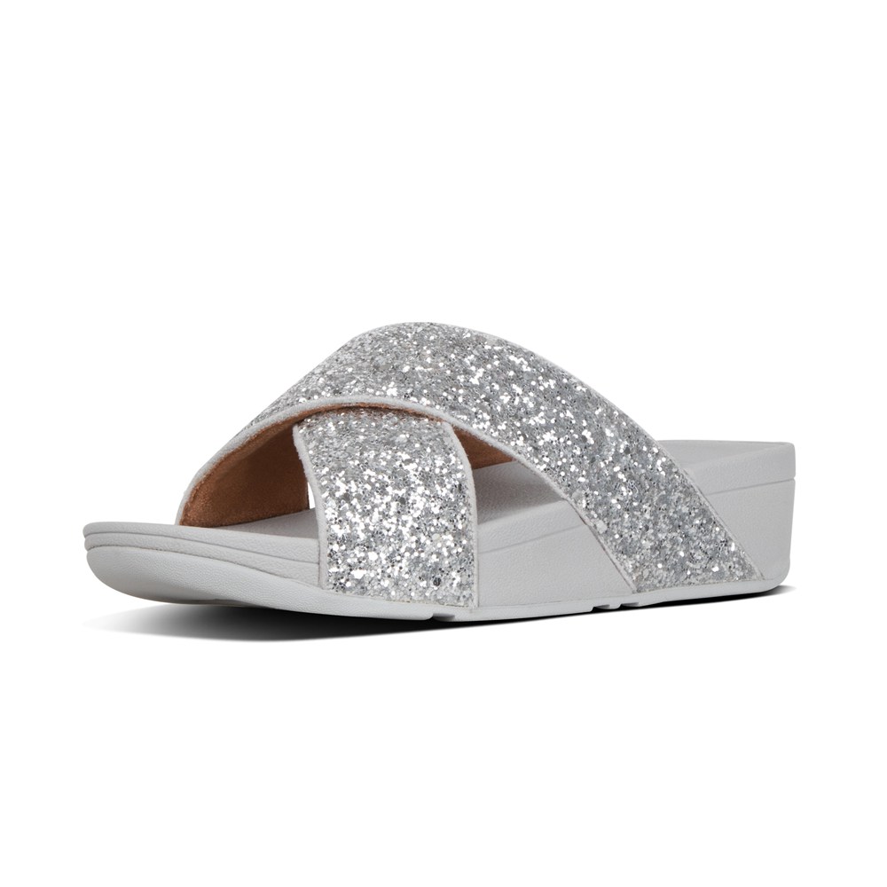 Fitflop Womens Slides Silver - Lulu Glitter Cross - 24VNJMABP